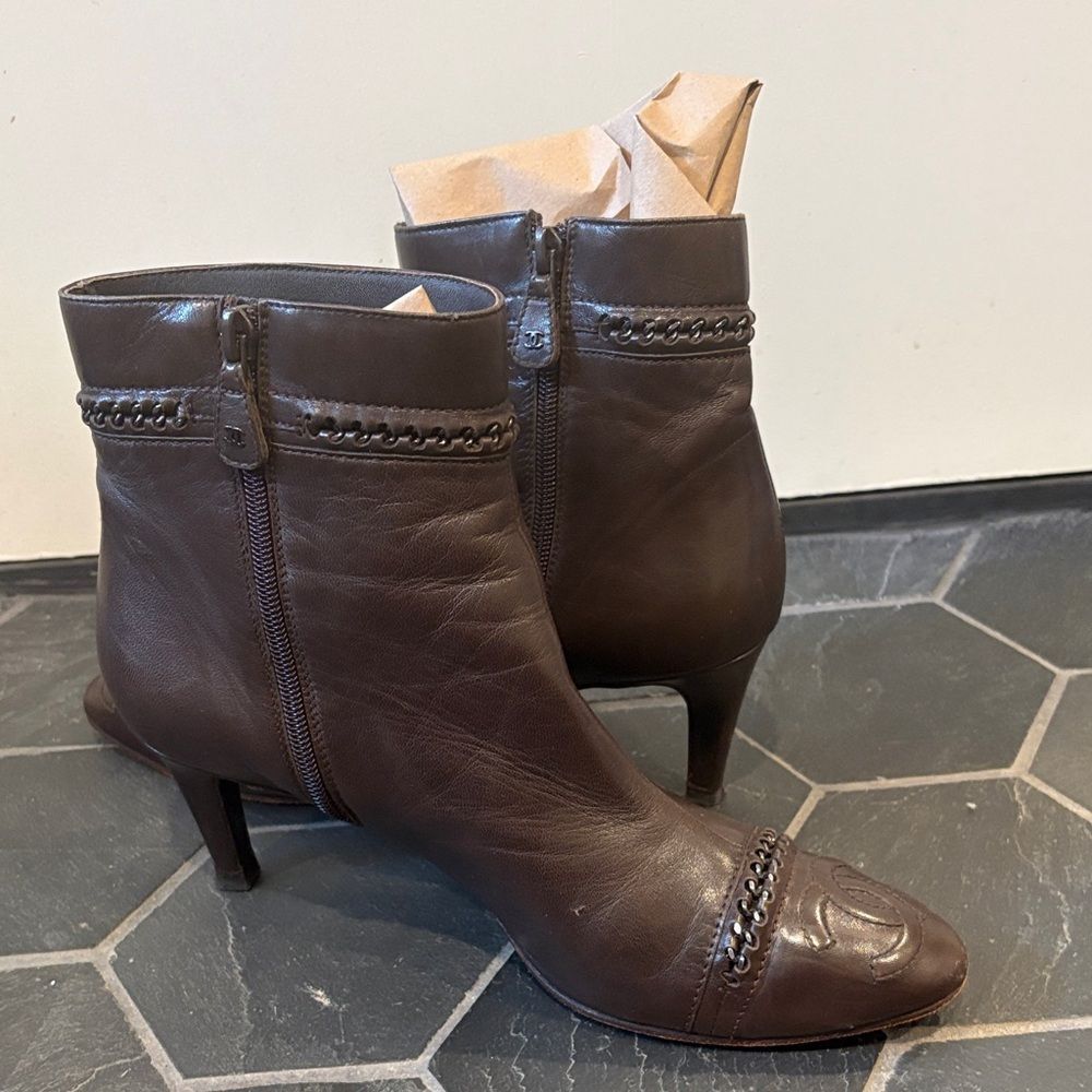 Chanel Elegant Brown Ankle Boots